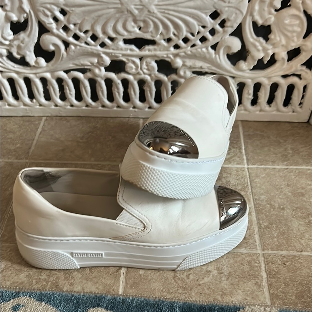 White and Silver Women's Slip-On Shoes